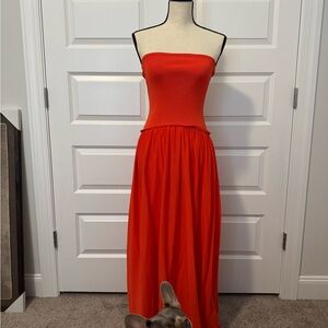 SOLID & STRIPED Strapless Orange Maxi Dress